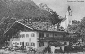 Scan_sw-Foto-AK_W.Oll_20a_Obergrainau_Meidl-Haus_Kirche_vor_Umbau_1927